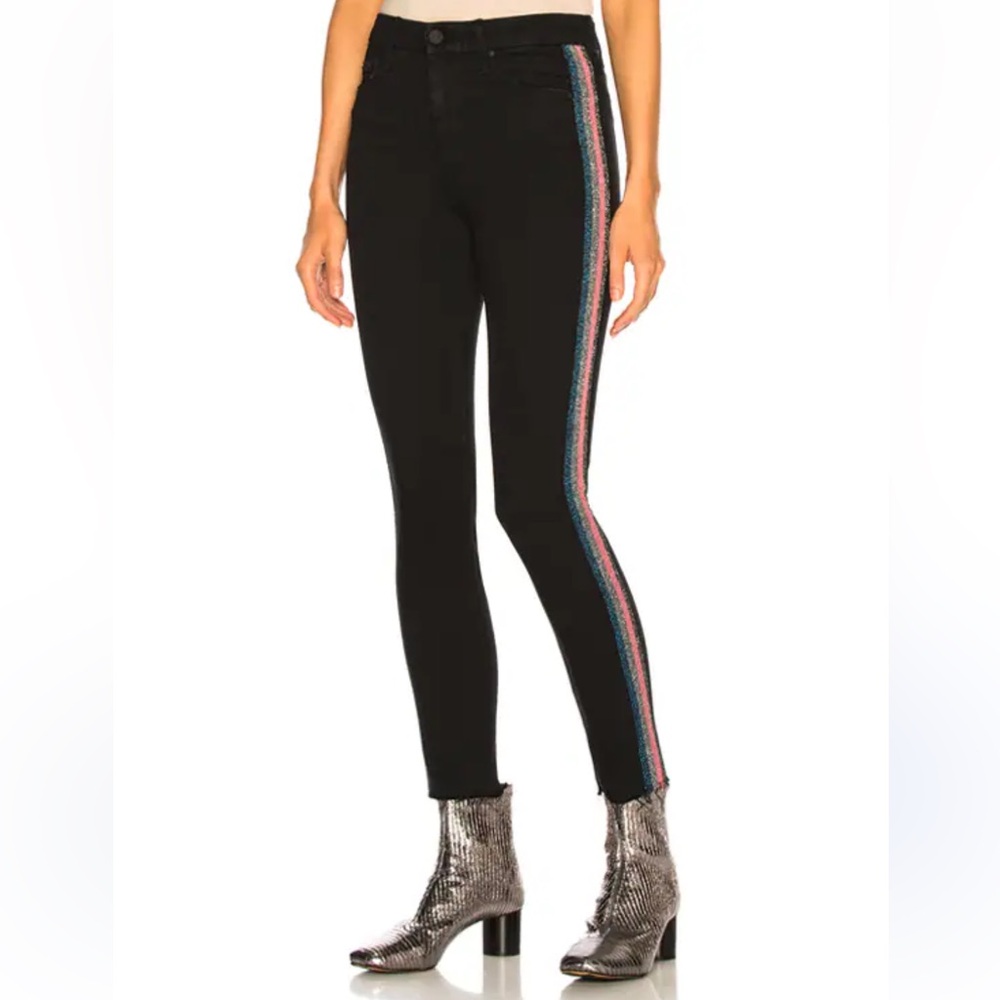 MOTHER High Waisted Looker Ankle Fray in Guilty Glitter Racer sz 24 NEW!